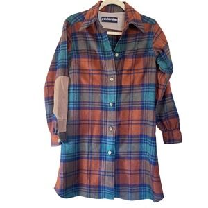 Vintage Paula Saker Plaid Button Down Shirt Dress Elbow‎ Patches Long Sleeve 6